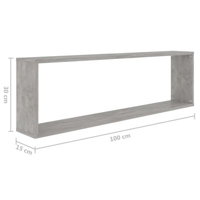 vidaXL Rafturi de perete cub, 4 buc., gri beton, 100x15x30 cm, PAL