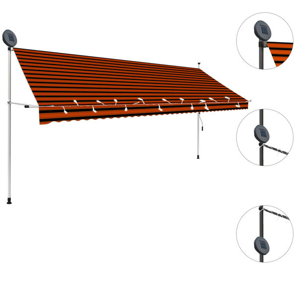 vidaXL Copertină retractabilă manual cu LED, portocaliu & maro, 400 cm