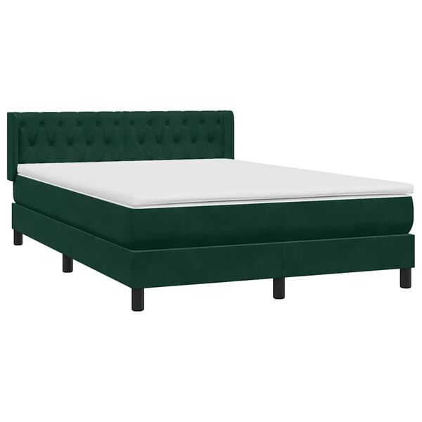 vidaXL Pat box spring cu saltea, Verde &icirc;nchis, 140x210 cm, catifea