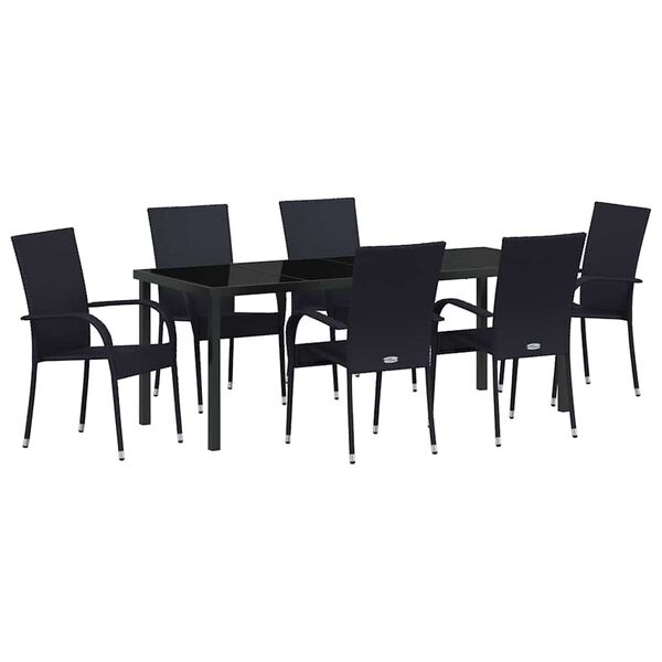 vidaXL Set de masă pentru grădină 7 pcs Negru