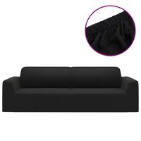 vidaXL Husă elastică pentru canapea cu 3 locuri poliester jersey negru
