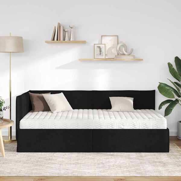 vidaXL Cadru de pat colțar cu saltea cu headboard 2 pcs Verde Catifea