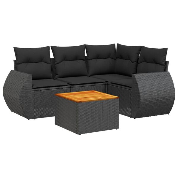 vidaXL Set mobilier de grădină cu perne, 5 piese, negru, poliratan