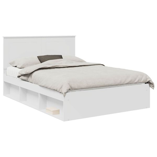 vidaXL Cadru de pat cu headboard Alb 150 x 200 cm Lemn de pin masiv