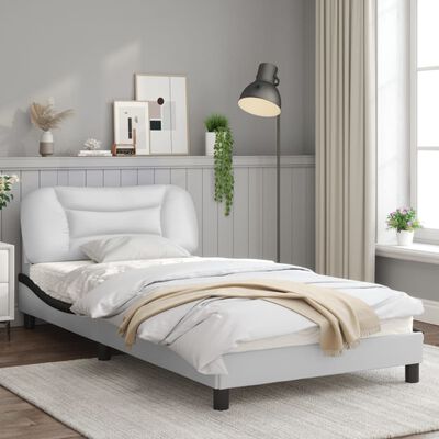 vidaXL Cadru de pat cu lumini LED alb/negru 100x200 cm piele ecologică