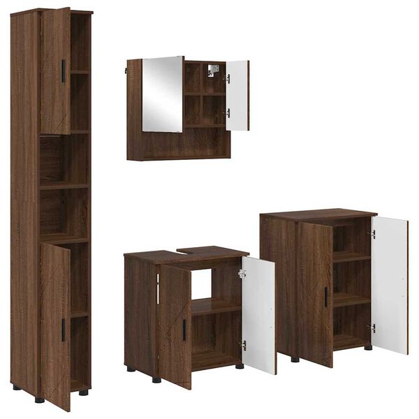 vidaXL Set de mobilier pentru baie Pe perete 4 pcs Stejar &icirc;nchis