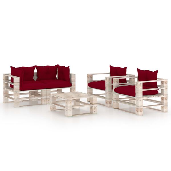 vidaXL Set mobilier de grădină paleți, 5 piese, cu perne, lemn de pin