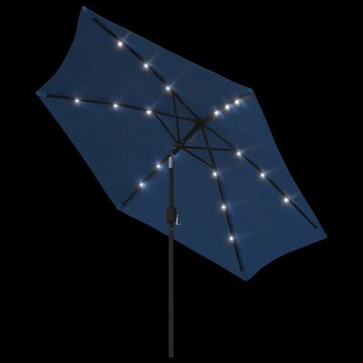 vidaXL Umbrelă de soare exterior, LED-uri și stâlp oțel, azur, 300 cm