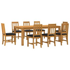 vidaXL Set de dining 9 buc. Negru Lemn de stejar masiv