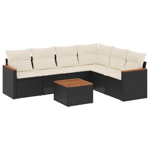 vidaXL Set canapele de grădină cu perne, 7 piese, negru, poliratan