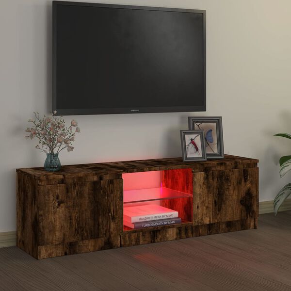 vidaXL Comodă TV cu lumini LED, stejar fumuriu, 120x30x36 cm