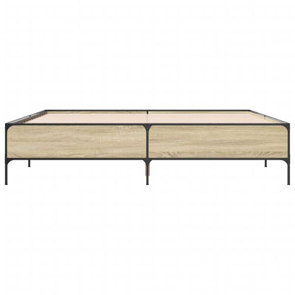 vidaXL Cadru de pat, stejar sonoma, 180x200cm, lemn prelucrat și metal