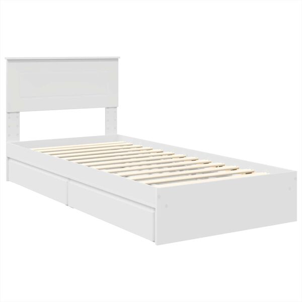 vidaXL Pat cu storage cu headboard Alb 90 x 200 cm Lemn compozit