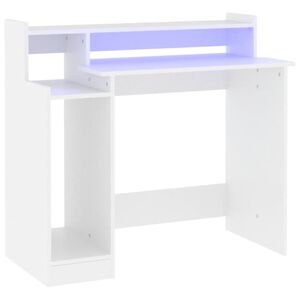 vidaXL Birou cu lumini LED, alb, 97x90x45 cm lemn compozit