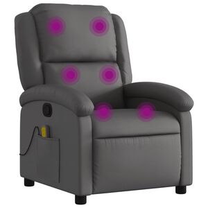 vidaXL Fotoliu reclinabil cu masaj, gri, piele naturală