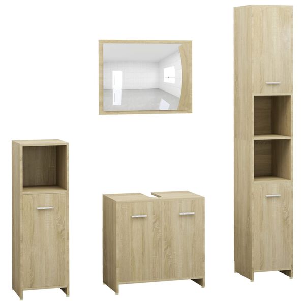 vidaXL Set mobilier de baie din 4 piese, stejar Sonoma lemn prelucrat