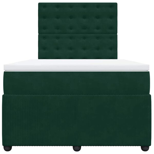 vidaXL Pat box spring cu saltea, verde &icirc;nchis, 120x190 cm, catifea