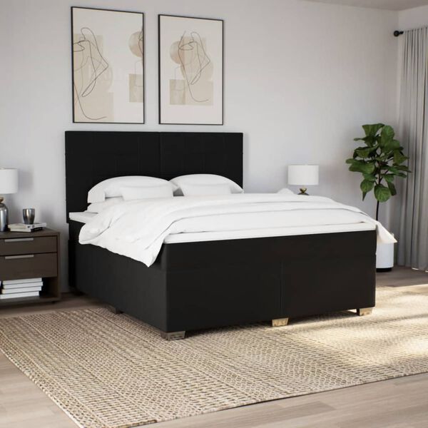 vidaXL Pat box spring cu saltea, negru, 180x200 cm, catifea