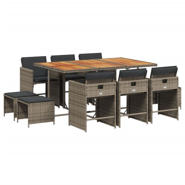 vidaXL Set mobilier de grădină cu perne, 11 piese, gri, poliratan