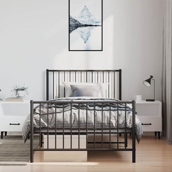 vidaXL Cadru pat metalic cu tăblii de cap/picioare, negru, 100x200 cm