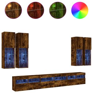 vidaXL Comode TV de perete cu lumini LED, 7 piese, stejar fumuriu