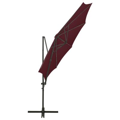 vidaXL Umbrelă suspendată cu stâlp și LED-uri, roșu bordo, 300 cm