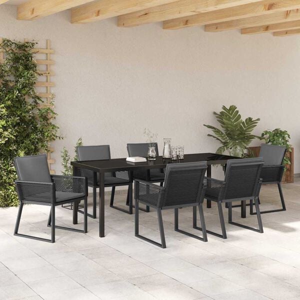 vidaXL Set de masă pentru grădină 7 pcs Negru