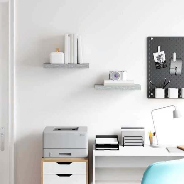 vidaXL Rafturi de perete suspendate 2 buc. gri beton 40x23x3,8 cm MDF