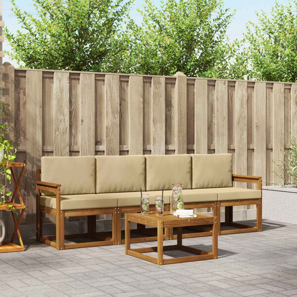 vidaXL Set de canapele de exterior cu pernă 5 pcs Natural și Bej