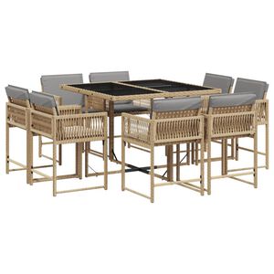 vidaXL Set de masă pentru grădină, 9 piese, cu perne, bej, poliratan