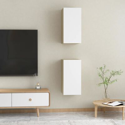 vidaXL Comode TV, 2 buc., alb și stejar Sonoma, 30,5x30x60 cm, PAL