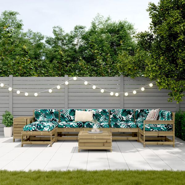 vidaXL Set canapea de grădină, 9 piese, lemn de pin tratat