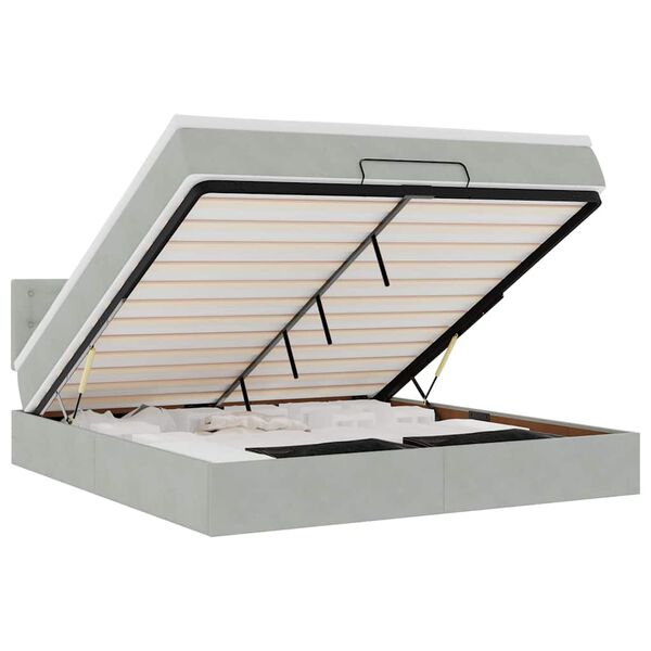 vidaXL Cadru de pat otoman cu saltea Gri deschis 180x200cm catifea