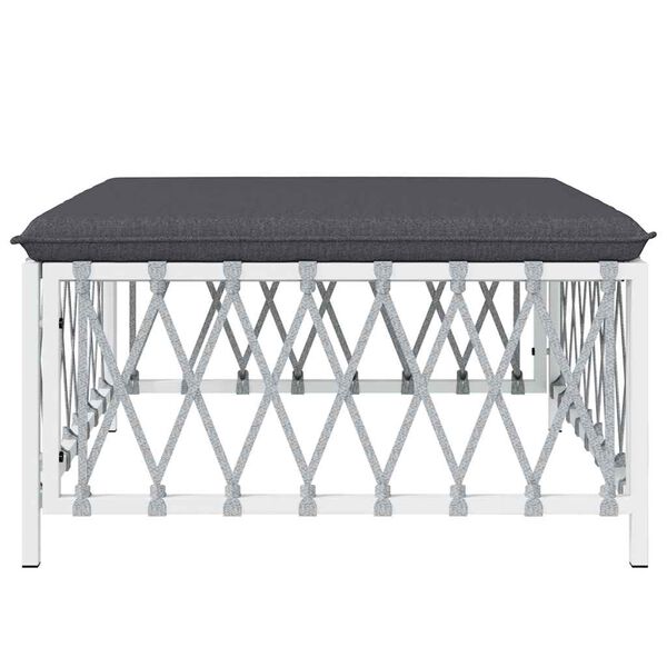 vidaXL Taburet de grădină cu pernă, alb, material țesut