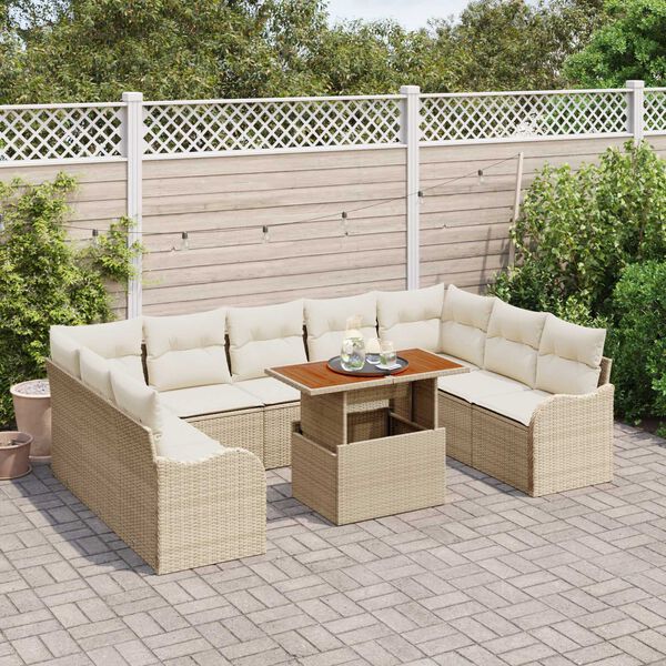 vidaXL Set de canapele pentru grădină 10 pcs Bej Rattan poli