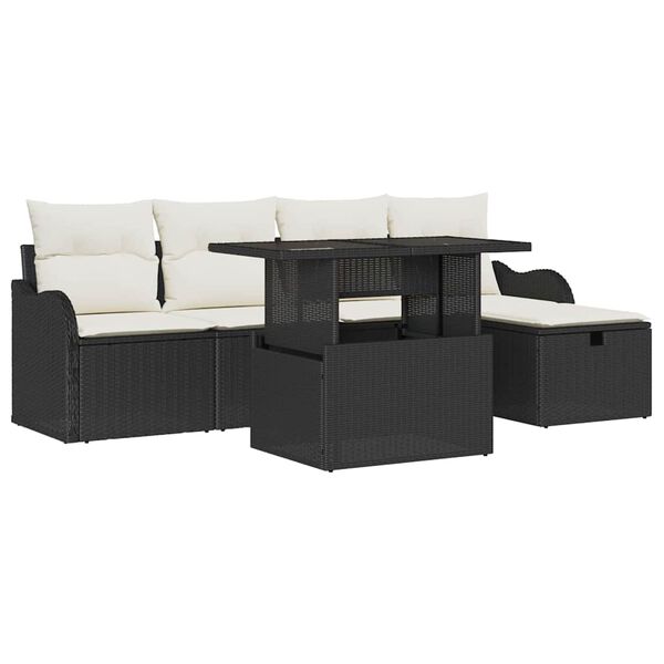 vidaXL Set de canapele pentru grădină cu pernă 6 pcs Negru Rattan poli