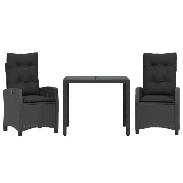 vidaXL Set mobilier de grădină cu perne, 3 piese, negru, poliratan