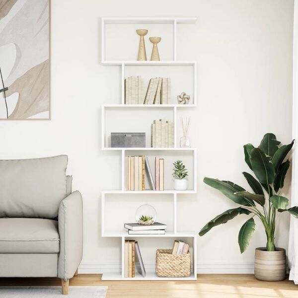 vidaXL Bibliotecă/separator cameră, 6 niveluri, alb, 70x24x193cm, lemn