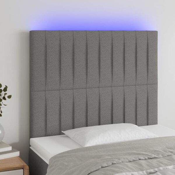 vidaXL Tăblie de pat cu LED, gri &icirc;nchis, 80x5x118/128 cm, textil