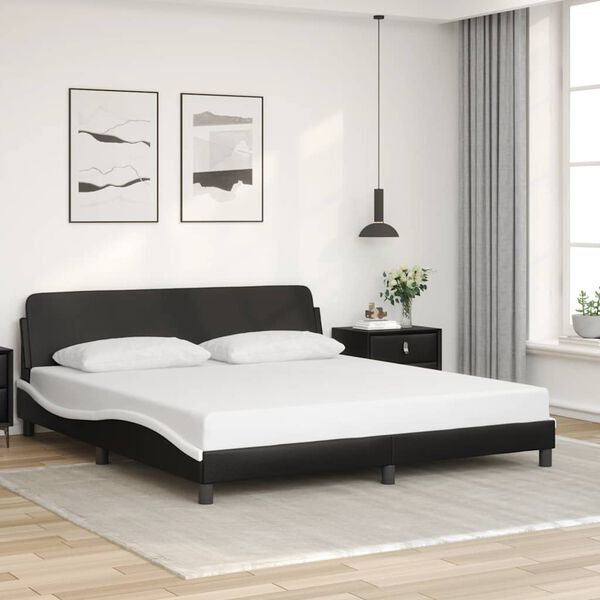 vidaXL Cadru de pat Dover negru și alb 180x200cm piele artificială
