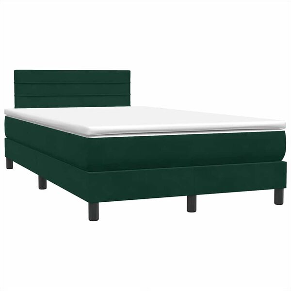 vidaXL Pat box spring cu saltea, verde &icirc;nchis, 120x210 cm, catifea