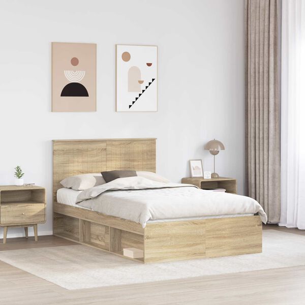 vidaXL Cadru de pat cu headboard Sonoma 120 x 190 cm Lemn de pin masiv