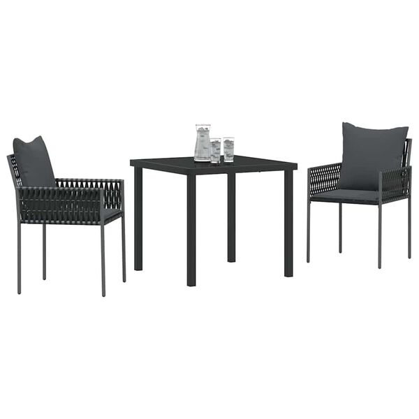 vidaXL Set de masă pentru grădină 3 pcs Negru și Gri Ratan PE