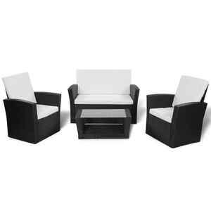 vidaXL Set mobilier de grădină cu perne, 4 piese, negru, poliratan