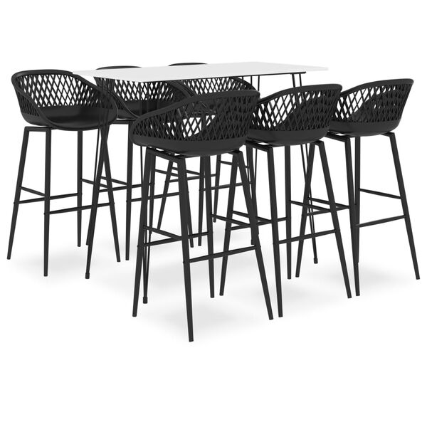 vidaXL Set mobilier de bar, 7 piese, alb și negru