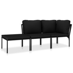 vidaXL Set mobilier de grădină cu perne, 3 piese, negru, PVC
