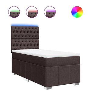 vidaXL Pat box spring cu saltea, maro &icirc;nchis, 90x200 cm, textil
