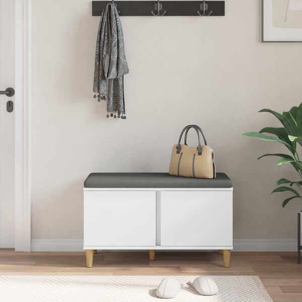 vidaXL Bancă pentru hol cu pernă cu depozitare Alb 60 x 38 x 46 cm