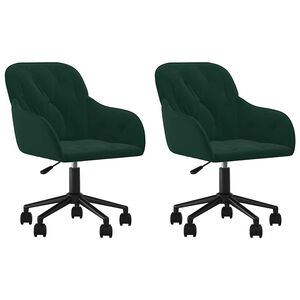 vidaXL Scaune de bucătărie pivotante, 2 buc., verde &icirc;nchis, catifea