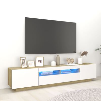 vidaXL Comodă TV cu lumini LED, alb și stejar sonoma, 200x35x40 cm